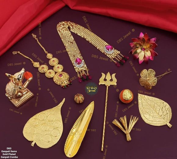 Gold plated Jewellery set for Ganesha Idol for Ganesh Puja Festival -SAMARJG001G