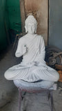 SERENE PURE WHITE MEDITATING ASHIRWAD BUDDHA STATUE-RKBSW001
