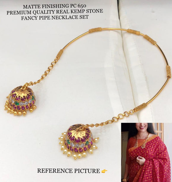 PREMIUM MATTE GOLD FINISH KEMP PIPE NECKLACE SET FOR WOMEN -SAYDPNS001