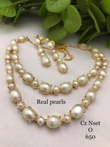 SANYA, ELEGANT DOUBLE LAYER REAL PEARL NECKLACE SET WITH MATCHING EARRINGS FOR WOMEN-MOEPNS001