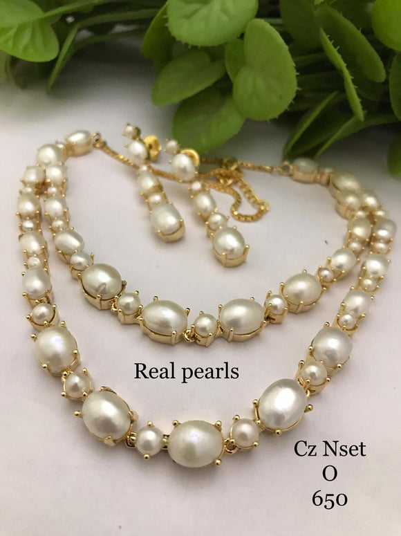 SANYA, ELEGANT DOUBLE LAYER REAL PEARL NECKLACE SET WITH MATCHING