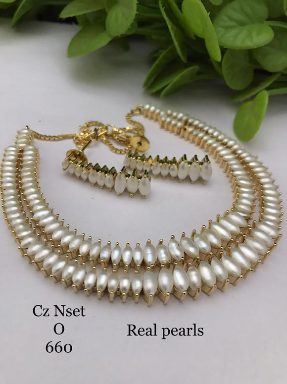 LUCY, ELEGANT  REAL PEARL DOUBLE LAYER NECKLACE SET WITH MATCHING EARRINGS FOR WOMEN-MOEPNS001L