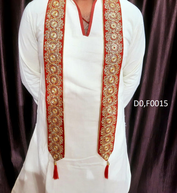 Red Color Beautiful Duppata for Men for Wearing on Puja Occassions-DADIDM001R