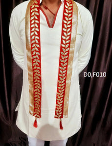 Red Color Leaf design Beautiful Duppata for Men for Wearing on Puja Occassions-DADIDM001L
