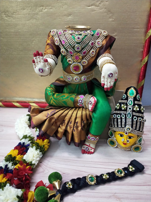 TANISHQ VARALAKSHMI DOLL WITH GREEN AND MAROON  DRESS FOR PUJA-TANIDP001GM
