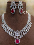 OSTARA,PLATINUM FINISH AMERICAN DIAMOND NECKLACE SET FOR WOMEN-MYCHOADNS001