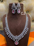 OSTARA,PLATINUM FINISH AMERICAN DIAMOND NECKLACE SET FOR WOMEN-MYCHOADNS001