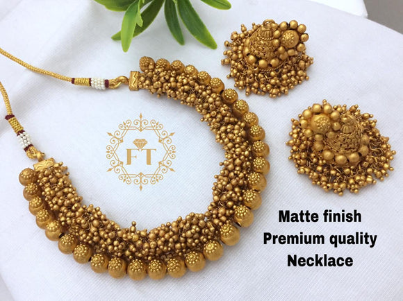 GOLDEN GUNGROO ,MATTE GOLD FINISH GUNGROO NECKLACE SET FOR WOMEN -MYCHOGG001