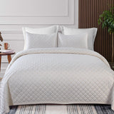 VIOLETS ,WHITE  QUILTED BECOVER WITH PILLOW SET -PREETQBC001W