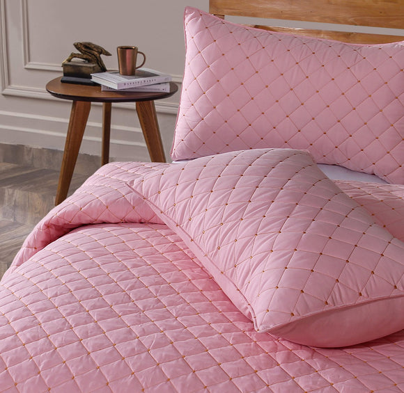 VIOLETS ,PINK QUILTED BECOVER WITH PILLOW SET -PREETQBC001P