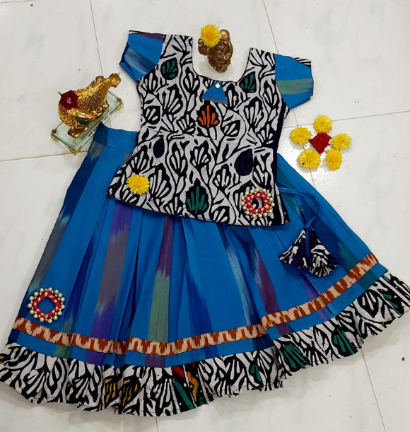 Sky Blue Floral Top and Skirt  for Girls-SRIST001SB