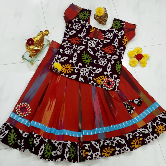 Red Floral Top and Skirt  for Girls-SRIST001R