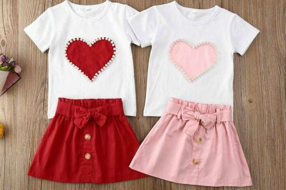 Pom Heart Skirt and Top Set for Girls-SRIPS001
