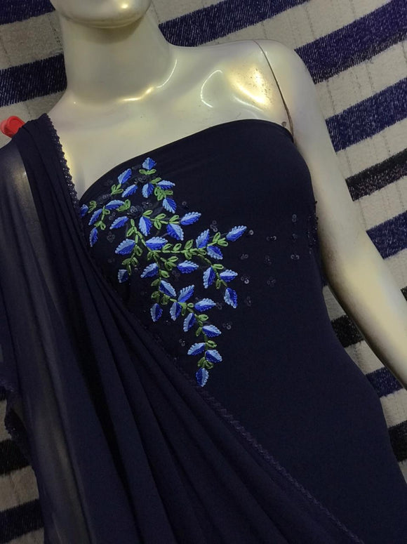 Togss present Dark leaf Deep Blue Georgette Salwar Suit Material for Women-RG24SSM001DB