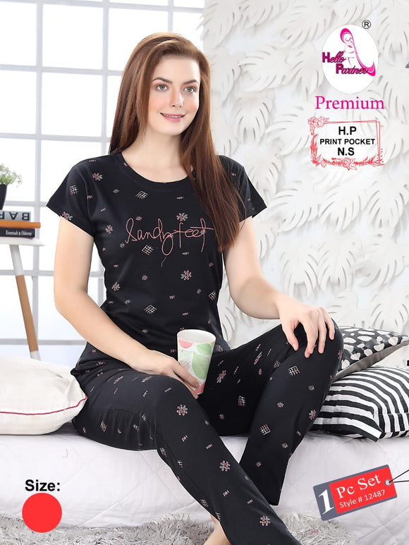 PRINTED  NIGHT SUIT WITH POCKET AND ROUND NECK-ANUBNS001BL