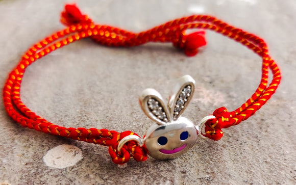 999 SILVER BUNNY RAKHI FOR BROTHER-SANWASR001BY
