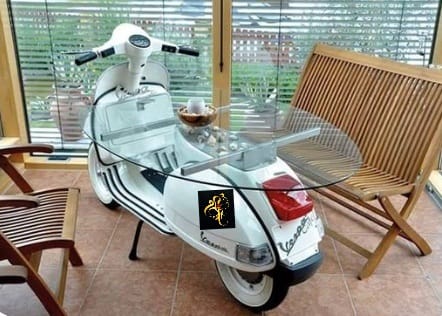 VESPA LOVE,SCOOTER CENTER TABLE WITH GLASS TOP -ANUBVT001