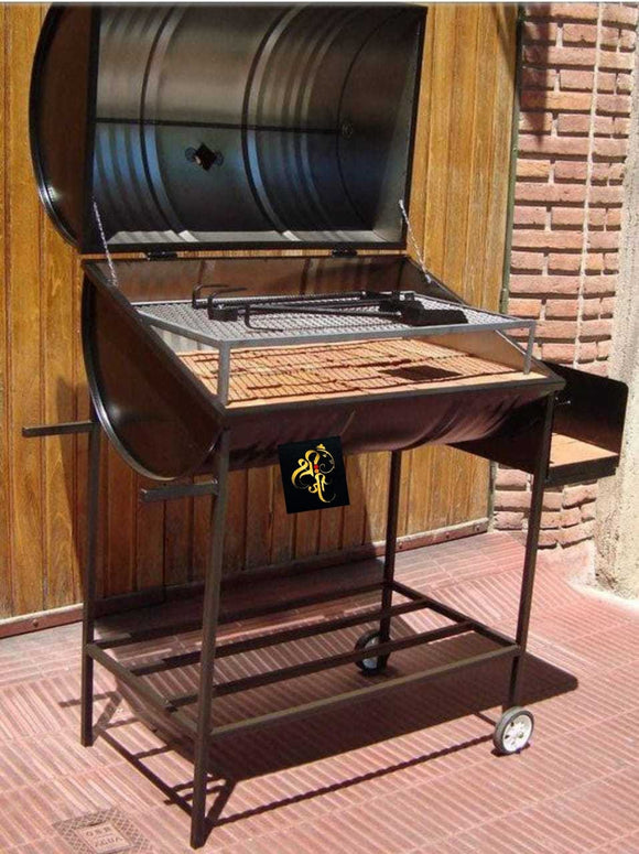 Charcoal Grill Barrel Outdoor BBQ Picnic Camping Patio Backyard Barbecue Trolley Smoker with Folding Side Table-ANUBBBQ001