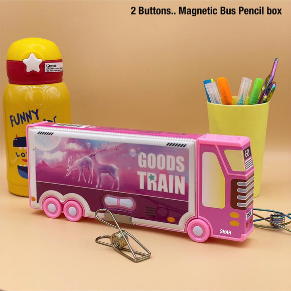 GOODS TRAIN, 2 BUTTON MAGNETC PENCIL BOX FOR KIDS-PANIPBX001