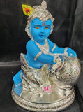 BLUE COLOR KRISHNA IDOL WITH PURE SILVER COATED IDOL FOR PUJA-SNSCK001