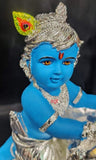 BLUE COLOR KRISHNA IDOL WITH PURE SILVER COATED IDOL FOR PUJA-SNSCK001