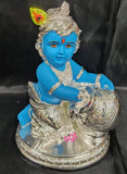 BLUE COLOR KRISHNA IDOL WITH PURE SILVER COATED IDOL FOR PUJA-SNSCK001