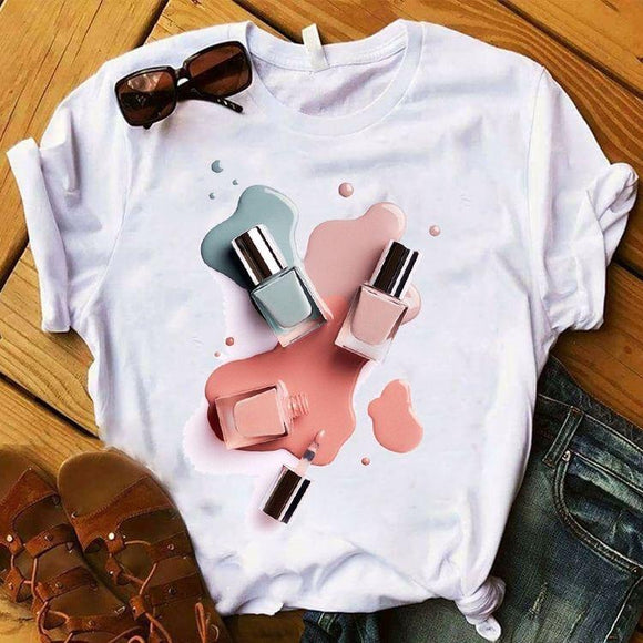 White  Cosmetic Addition Tees for Girls-SHOSTS001