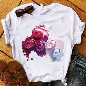COLOR SPLASH, White  Cosmetic Addition Tees for Girls-SHOSTS001CS