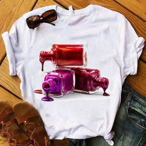 RED AND PURPLES, White  Cosmetic Addition Tees for Girls-SHOSTS001RP