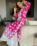 SS CHIKANKARI PRESENT FLOWER PRINT MULMUL KURTI PANT AND DUPATTA-OBKPD001