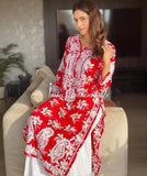 SS CHIKANKARI PRESENT FLOWER PRINT MULMUL KURTI PANT AND DUPATTA-OBKPD001