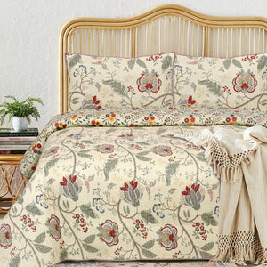 TRADITIONAL FLORAL DESIGN QUILTED BEDCOVER WITH MATCHING PILLOW COVERS -PREETBCS001F