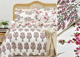 PINK CHERRY FLOWERS DESIGN QUILTED BEDCOVER WITH MATCHING PILLOW COVERS -PREETBCS001PC