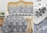 GREY FLOWERS DESIGN QUILTED BEDCOVER WITH MATCHING PILLOW COVERS -PREETBCS001GR