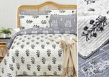 GREY FLOWERS DESIGN QUILTED BEDCOVER WITH MATCHING PILLOW COVERS -PREETBCS001GR