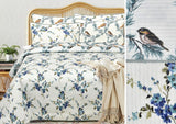BLUE BIRD DESIGN QUILTED BEDCOVER WITH MATCHING PILLOW COVERS -PREETBCS001