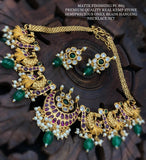 SUPRABHA, MATTE GOLD FINISH PREMIUM QUALITY SEMI PRECIOUS ONEX BEADS HANGING NECKLACE SET FOR WOMEN-SAYDNSO001