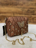 GOLDEN BUTTER FLY SATIN SLING BAG FOR WOMEN-SAFFSB001