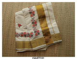 Cross Stitch Embroidered Kerala Cotton Saree with Plain Blouse and With an extra Ajrakh Printed Cotton Blouse Piece-KIAKSAB001