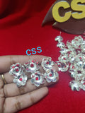 108 GERMAN SILVER PARIJATHA FLOWERS WITH RED STONE-CZYPF001