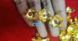108 GERMAN SILVER GOLD FINISH PARIJATHA FLOWERS WITH RED STONE-CZYPF001G