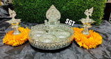 GERMAN SILVER WASHABLE TRAY WITH GAJALAKSHMI DIYA AND DECORATIONS-SNGL001