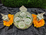 GERMAN SILVER WASHABLE TRAY WITH GAJALAKSHMI DIYA AND DECORATIONS-SNGL001
