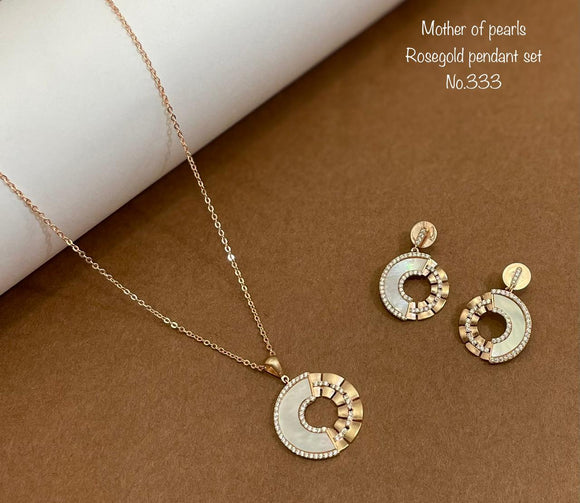 MOTHER OF PEARL , ROSE GOLD FINISH PENDANT WITH  CHAIN AND EARRINGS SET FOR WOMEN -LRMOPS001