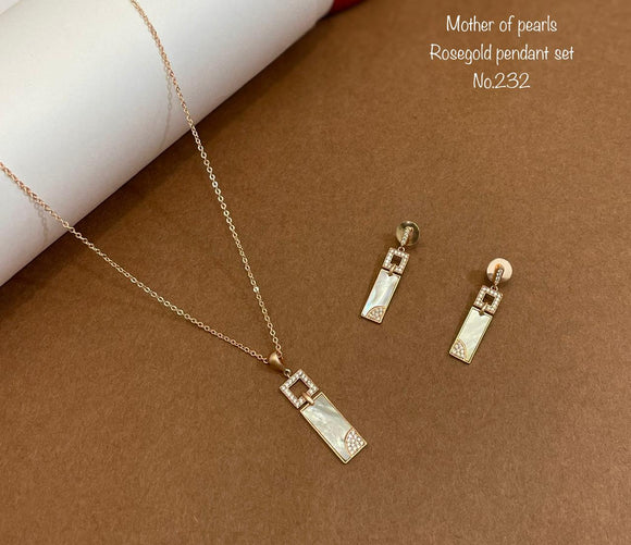 BIANCA , MOTHER OF PEARL , ROSE GOLD FINISH PENDANT WITH  CHAIN AND EARRINGS SET FOR WOMEN -LRMOPS001B