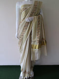 Cutwork on Kerala Cotton Tissue Saree with Running Blouse-KIATS001CW
