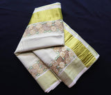 Cutwork on Kerala Cotton Tissue Saree with Running Blouse-KIATS001CW