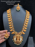 PREMIUM QUALITY GOLD POLISH REAL KEMP STONE LONG HARAM / LONG NECKLACE SET FOR WOMEN -SAYDSNS001