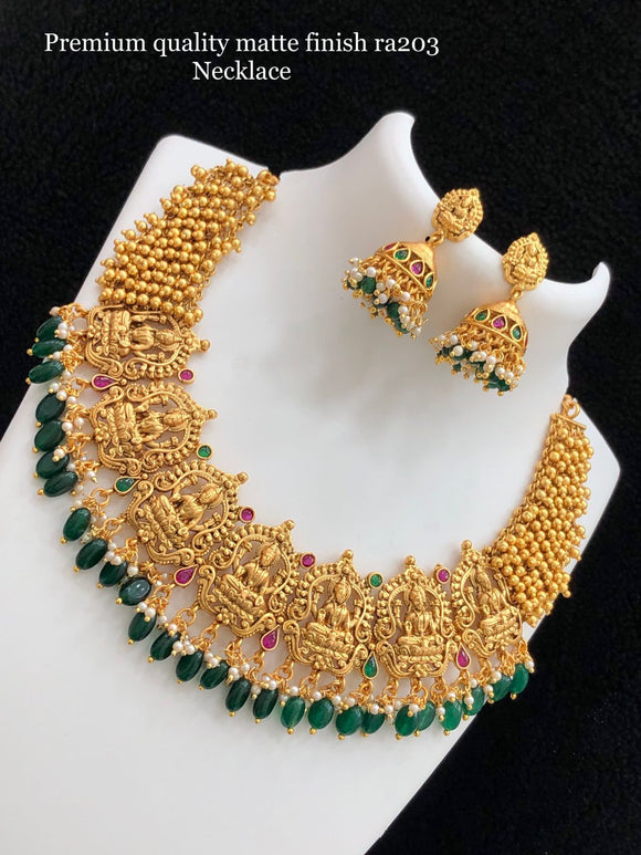 VYJAYANTI, MATTE GOLD FINISH LAKSHMI NECKLACE SET FOR WOMEN-SAYDNS001V