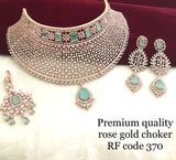 SUHANI  GEET , ROSE GOLD FINISH  FINISH HEAVY CHOKER NECKLACE WITH MAANGTIKKA FOR WOMEN-ARTCN001RG